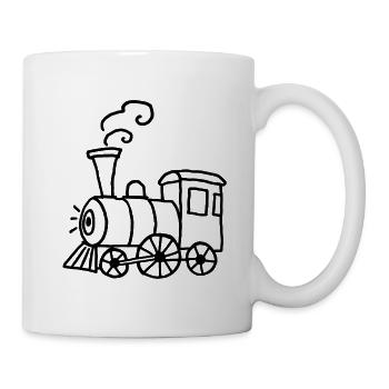 Handgezeichnete Dampflok mit Rauchkringeln - Tasse - Weiß - Rechts