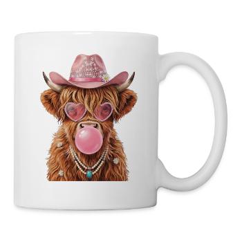 Hochlandrind Cowgirl mit Kaugummiblase - Tasse - Weiß - Rechts