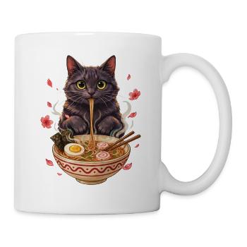 Schwarzer Kater schlürft Ramen Nudeln - Tasse - Weiß - Rechts