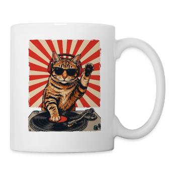Retro DJ Katze Rot Getigert Plattenspieler - Tasse - Weiß - Rechts