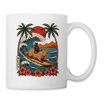Capybara und Kater surfen auf der großen Welle - Tasse - Weiß - Rechts