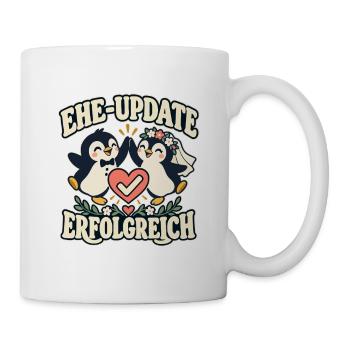 Ehe-Update erfolgreich – Pinguine Hochzeit - Tasse - Weiß - Rechts