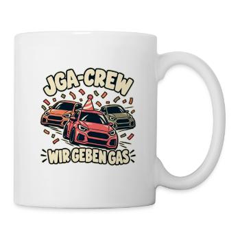 JGA-Crew – Wir geben Gas – Autos Party - Tasse - Weiß - Rechts
