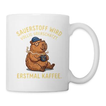 Lustiges Kaffee T-Shirt mit Capybara & Brille - Tasse - Weiß - Rechts