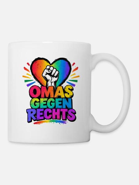 OMAS GEGEN RECHTS – Regenbogen Herz - Tasse - Weiß