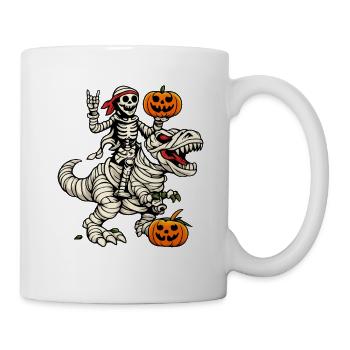Skelett reitet Dino Halloween Kostüm Dinosaurier - Tasse - Weiß - Rechts