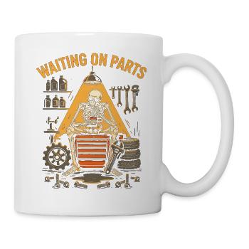 Lustiges Warten auf Teile-Mechaniker-Skelett - Tasse - Weiß - Rechts