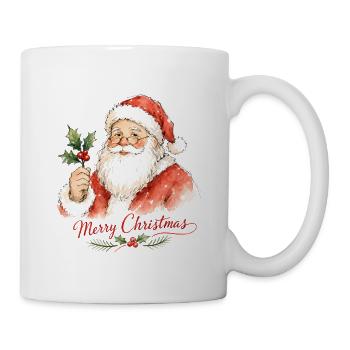 Aquarell Weihnachtsmann mit Stechpalme - Tasse - Weiß - Rechts