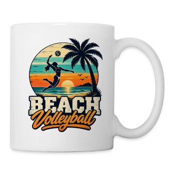 Beachvolleyball Sunset – Retro Beach Vibes - Tasse - Weiß - Rechts