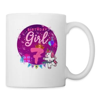Happy Birthday Girl 7 Einhorn Siebter Geburtstag - Tasse - Weiß - Rechts