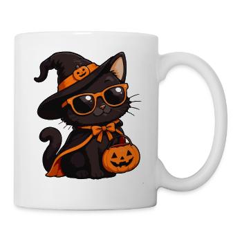 Halloween-Katze mit Kürbiskorb - Tasse - Weiß - Rechts