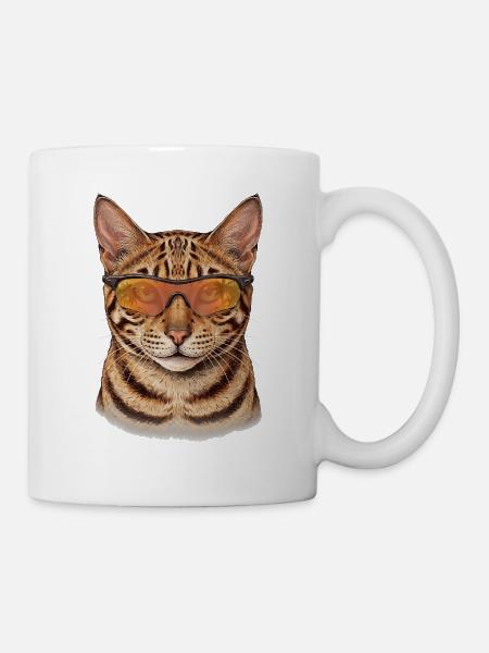 Bengalkatze mit Sonnenbrille lässig - Tasse - Weiß