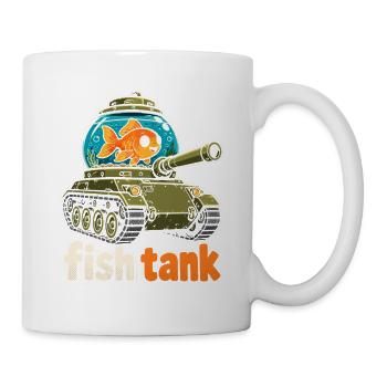 Fisch im Panzer Cartoon - Tasse - Weiß - Rechts