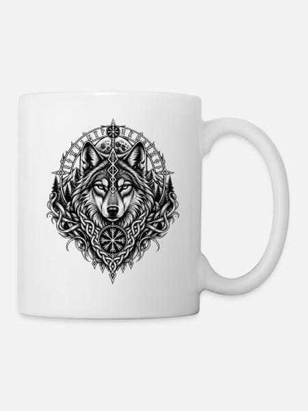 Nordischer Wolf Runen Wikinger Mythologie - Tasse - Weiß