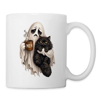 MEH-Geist mit Kaffee und blaséer Katze - Tasse - Weiß - Rechts