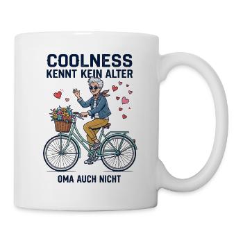 Coolness kennt kein Alter Oma auch nicht Fahrrad - Tasse - Weiß - Rechts