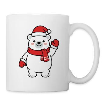 Niedlicher Kawaii-Eisbär winkt mit Weihnachtsmütze - Tasse - Weiß - Rechts