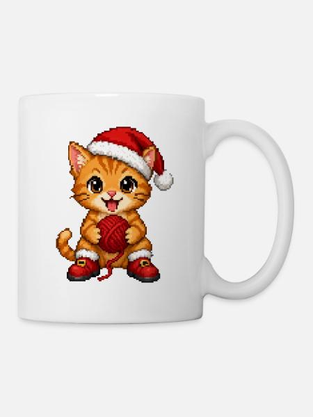 Orange Tabby-Katzengarn Weihnachten - Tasse - Weiß