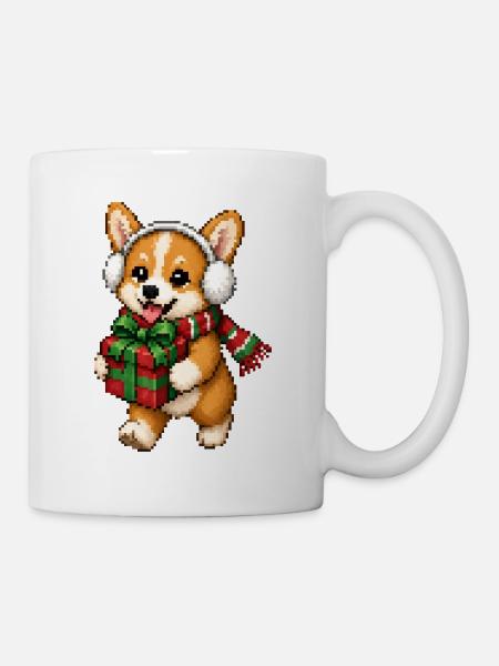 Corgi Weihnachtsgeschenk-Pixelkunst - Tasse - Weiß