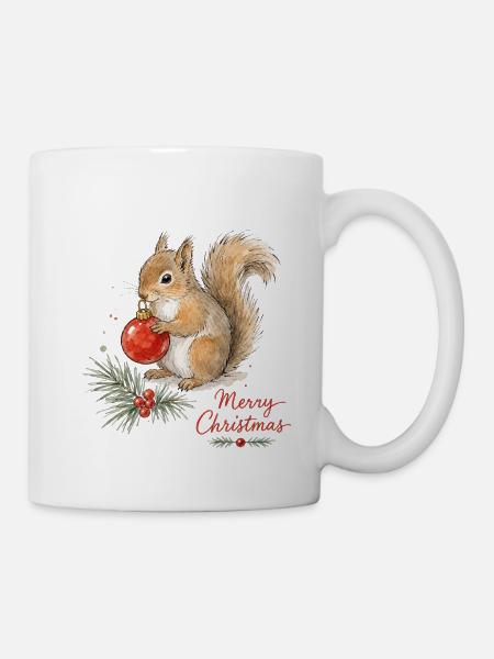 Weihnachtseichhörnchen mit Ornament - Tasse - Weiß