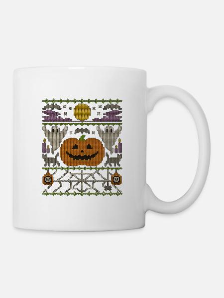 Halloween im Strickmuster - Tasse - Weiß