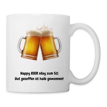 Humorvolles Schriftdesign: Happy BIERsday zum 50. - Tasse - Weiß - Rechts
