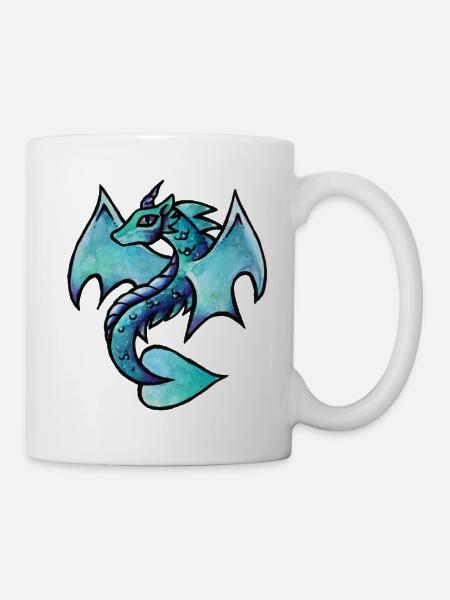 Aquarell-Skizze von Azurdrachen - Tasse - Weiß
