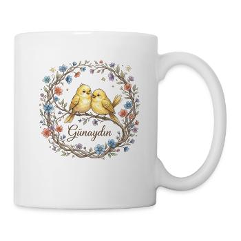 Günaydın Guten Morgen Vögel Blütenkranz - Tasse - Weiß - Rechts