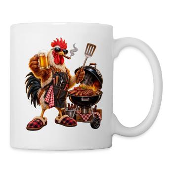 Der König des Grills – Verrückter Hahn mit Hausschuhen - Tasse - Weiß - Rechts