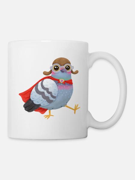 Superhelden Taube – Mit Cape & Fliegerkappe - Tasse - Weiß