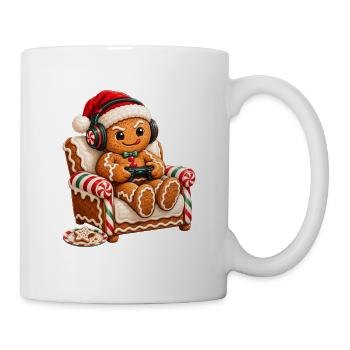 Lebkuchen-Gamer im Weihnachtsstuhl - Tasse - Weiß - Rechts