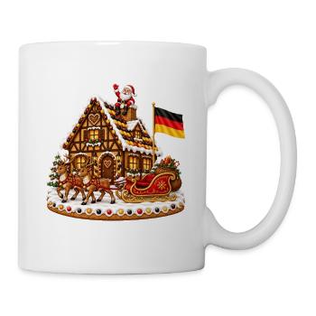 Weihnachtshaus mit Schlitten und Flagge - Tasse - Weiß - Rechts