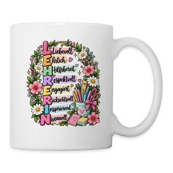 Lehrerin Definition Akrostichon Blumen Geschenk - Tasse - Weiß - Rechts