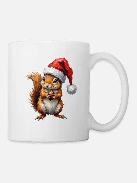 Festliches Eichhörnchen mit Santa-Mütze - Tasse - Weiß