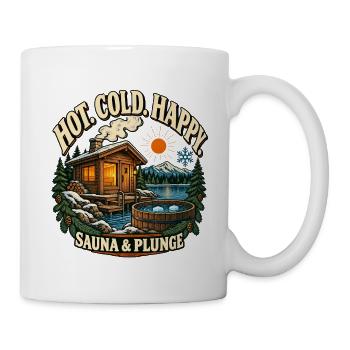 Sauna und kaltes Bad Heiß Kälte Happy Retro Style - Tasse - Weiß - Rechts