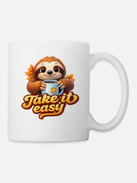 Take It Easy – Süßes Faultier mit Tee - Tasse - Weiß