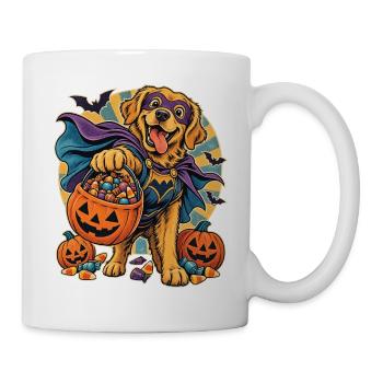 Halloween-Hund mit Süßigkeiten-Eimer - Tasse - Weiß - Rechts