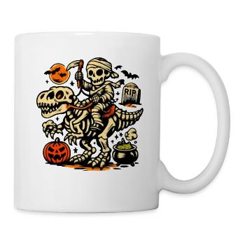 Skelett reitet Dino Halloween Kostüm Dinosaurier - Tasse - Weiß - Rechts