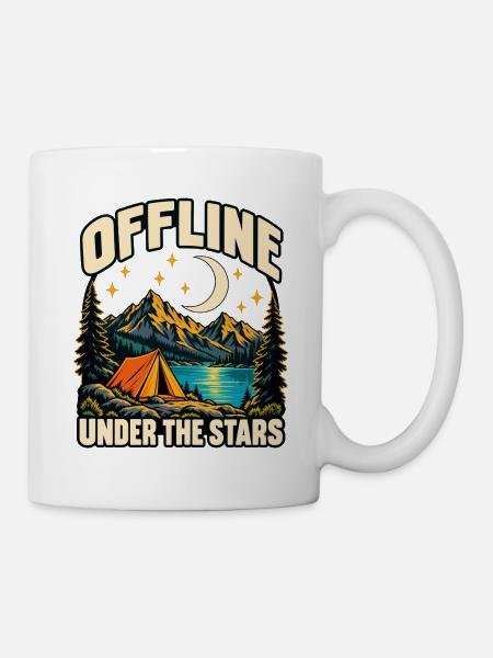 Offline unter den Sternen: Retro-Camping - Tasse - Weiß