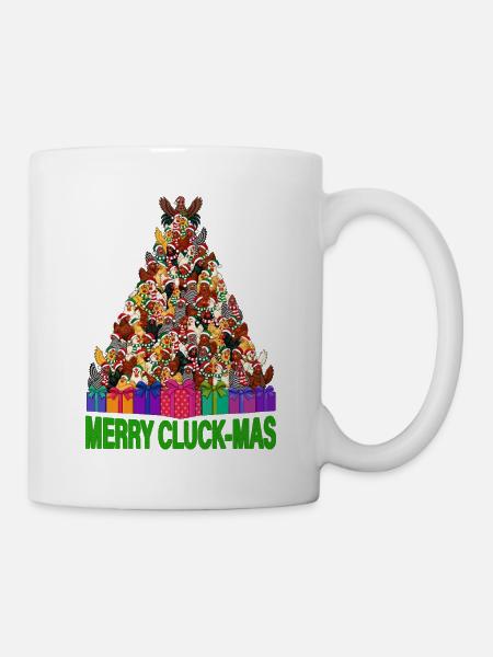 Hühner-Weihnachtsbaum mit Weihnachtsgeschenken - Tasse - Weiß