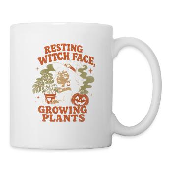 Halloween Hexe Monstera Pflanzen Witch Face - Tasse - Weiß - Rechts