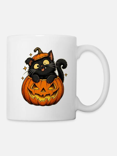 Kater Halloween Kürbiszauber - Tasse - Weiß