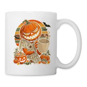 Halloween-Kürbis Coffee-Lover Retro 70er-Jahre - Tasse - Weiß - Rechts
