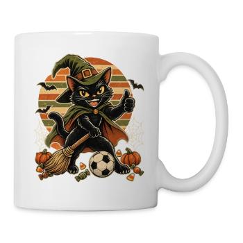 Halloween Fußball-Hexenkatze Retro Comic - Tasse - Weiß - Rechts
