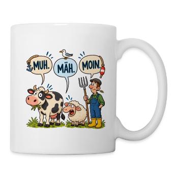 Muh Mäh Moin – Norddeutscher Bauernhof mit Humor!! - Tasse - Weiß - Rechts