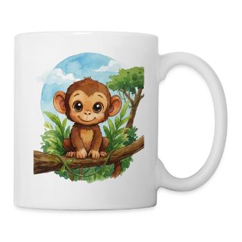 Süßer Babyaffe im Dschungel – Aquarell - Tasse - Weiß - Rechts