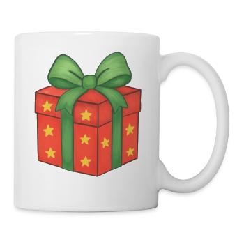 Rotes Geschenk mit grüner Schleife - Tasse - Weiß - Rechts
