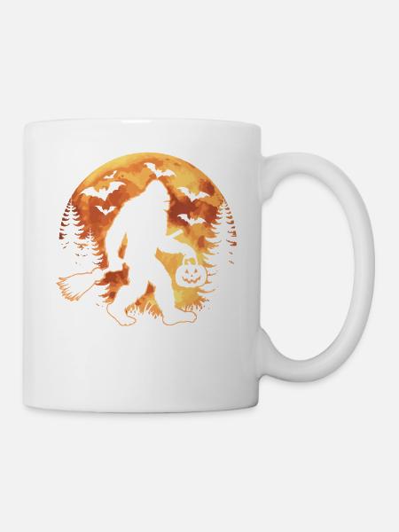Bigfoot Halloween-Mond und Fledermäuse - Tasse - Weiß