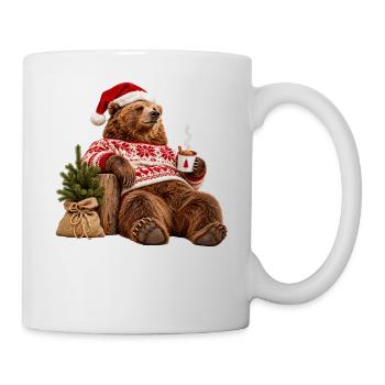 Gemütlicher Weihnachtsbär im Pulloverdesign - Tasse - Weiß - Rechts