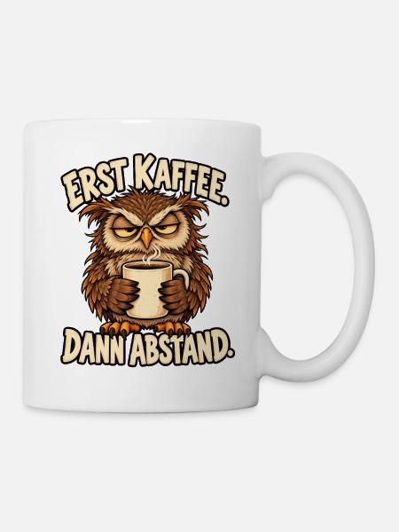 Morgenmuffel Eule mit Kaffee - Tasse - Weiß